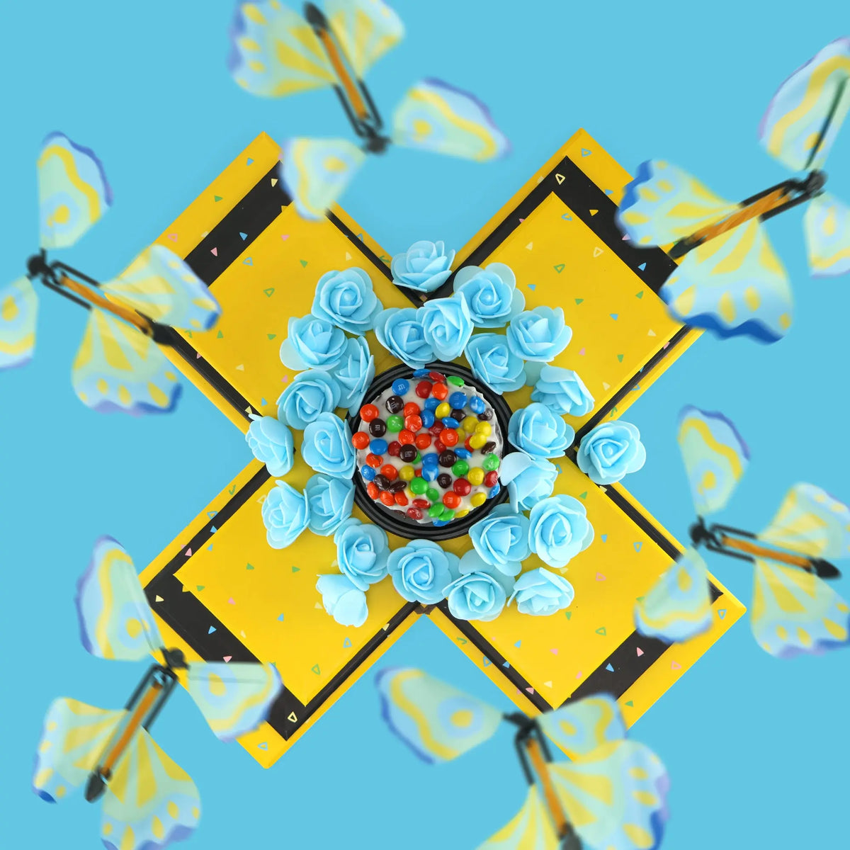 Same Day Birthday Cake Explosion Box with Flying Butterflies Goldelucks