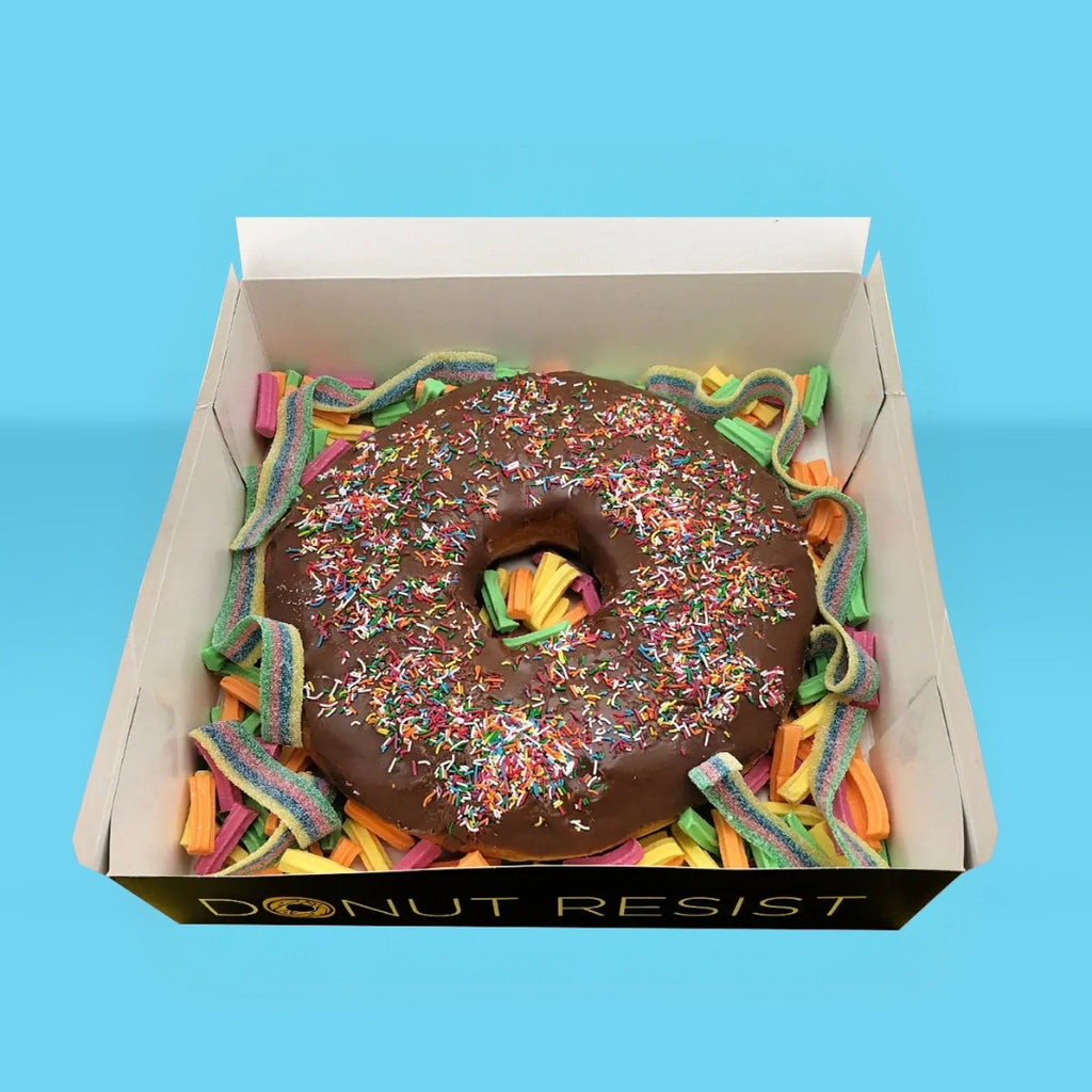 Chocolate Donut Cake with Musk Sticks & Sour Straps