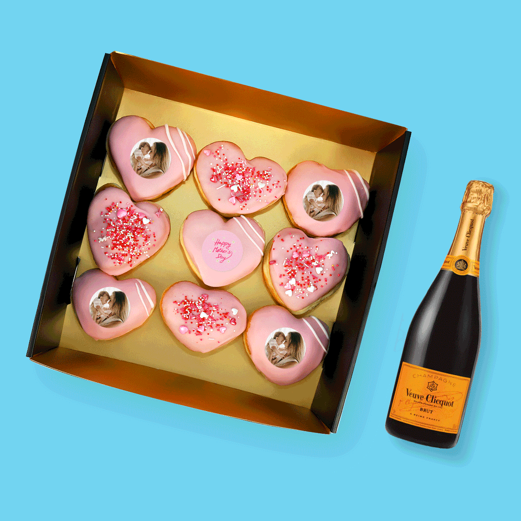 Personalised Mother's Day Heart Donut Box & Veuve Cliquot