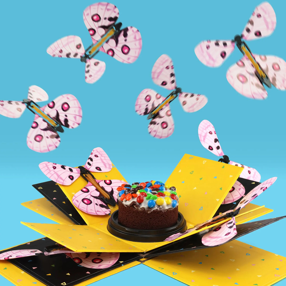 Pink Cake Explosion Box with Flying Butterflies Goldelucks