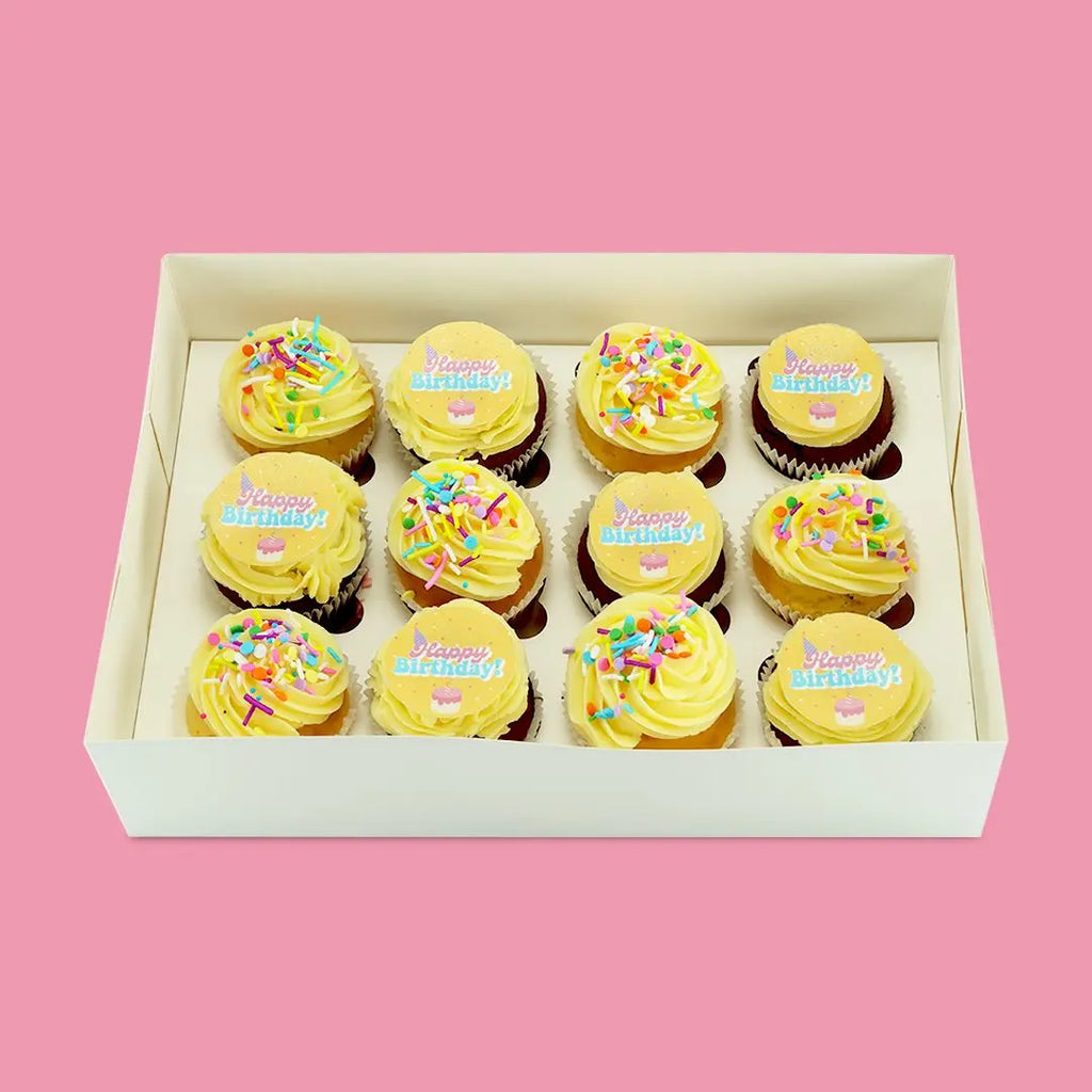 Yellow Happy Birthday Cupcakes - Goldelucks Same Day Gift Delivery