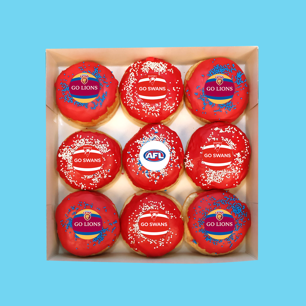 AFL Grand Final Donuts Sydney Swans & Brisbane Lions Donut Boxes