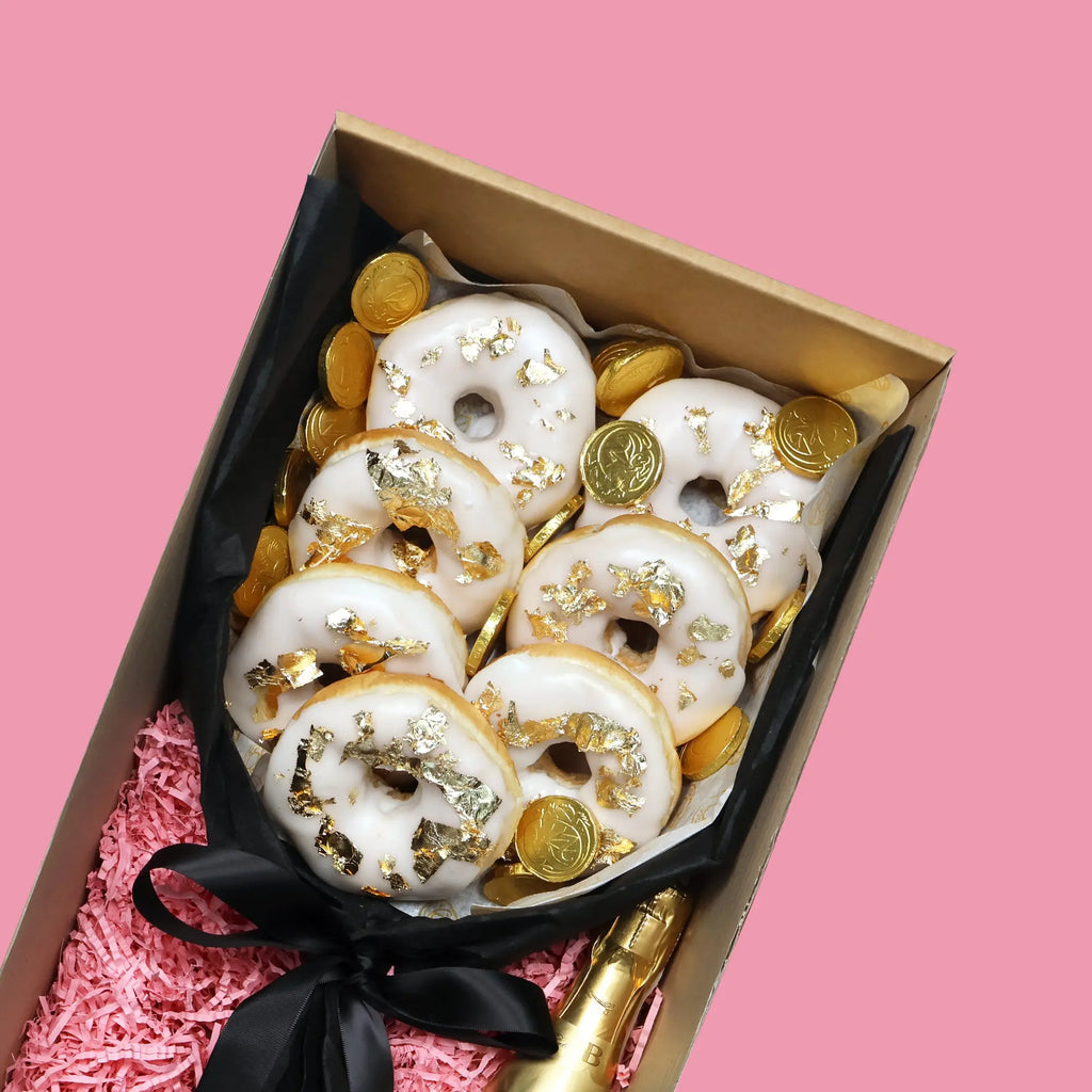 24K Gold Donut Bouquet & Gold Prosecco - Goldelucks Same Day Gift Delivery