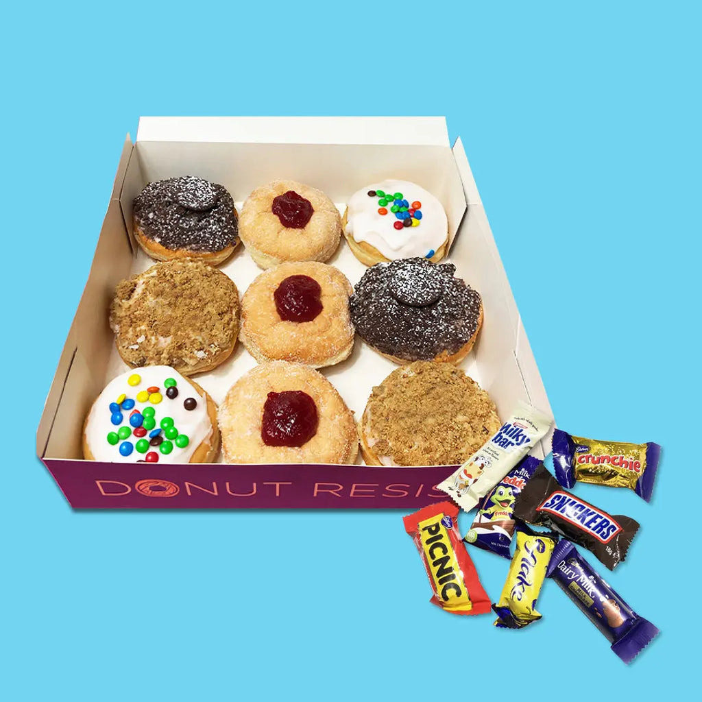 Assorted Donut Box 1 & 7x Mini Assorted Chocolates - Goldelucks Same Day Gift Delivery