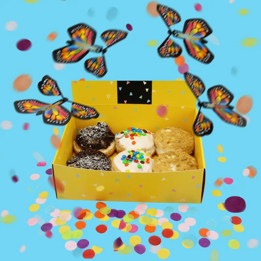 Assorted Donut Box + Confetti Explosion + 4x Butterflies - Goldelucks Same Day Gift Delivery