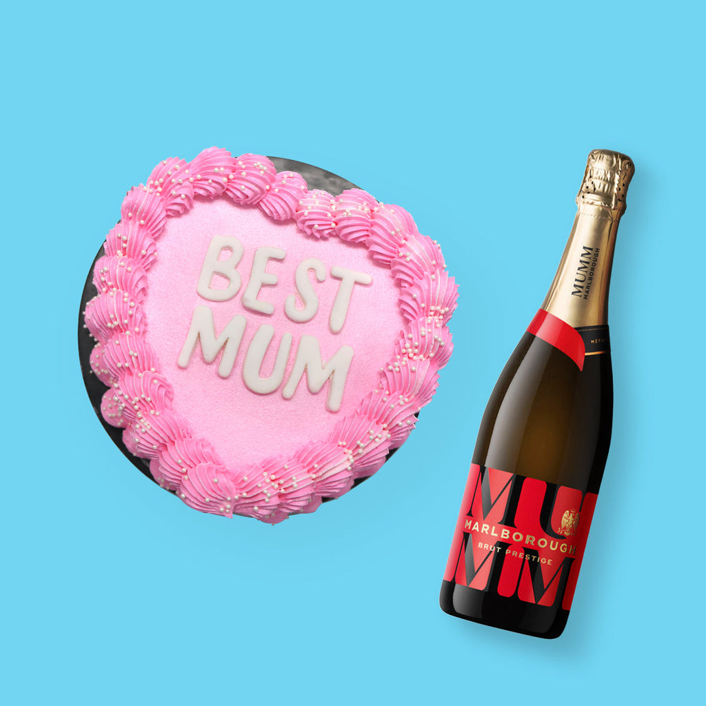BEST MUM Pink Heart Cake & Champagne - Goldelucks 