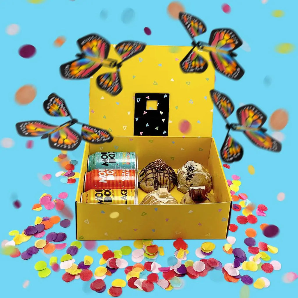 Beer & Cookie Hamper + Confetti Explosion + 4x Butterflies - Goldelucks Same Day Gift Delivery