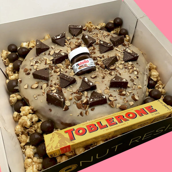 Chocolate Nougat Donut Cake with Toblerone, Choc Malt Balls & Popcorn - Goldelucks