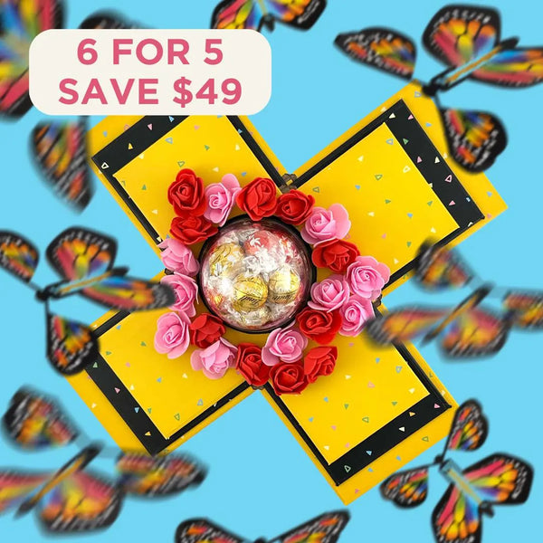 Gold & Red Butterfly Explosion Box Bundle - Goldelucks Same Day Gift Delivery