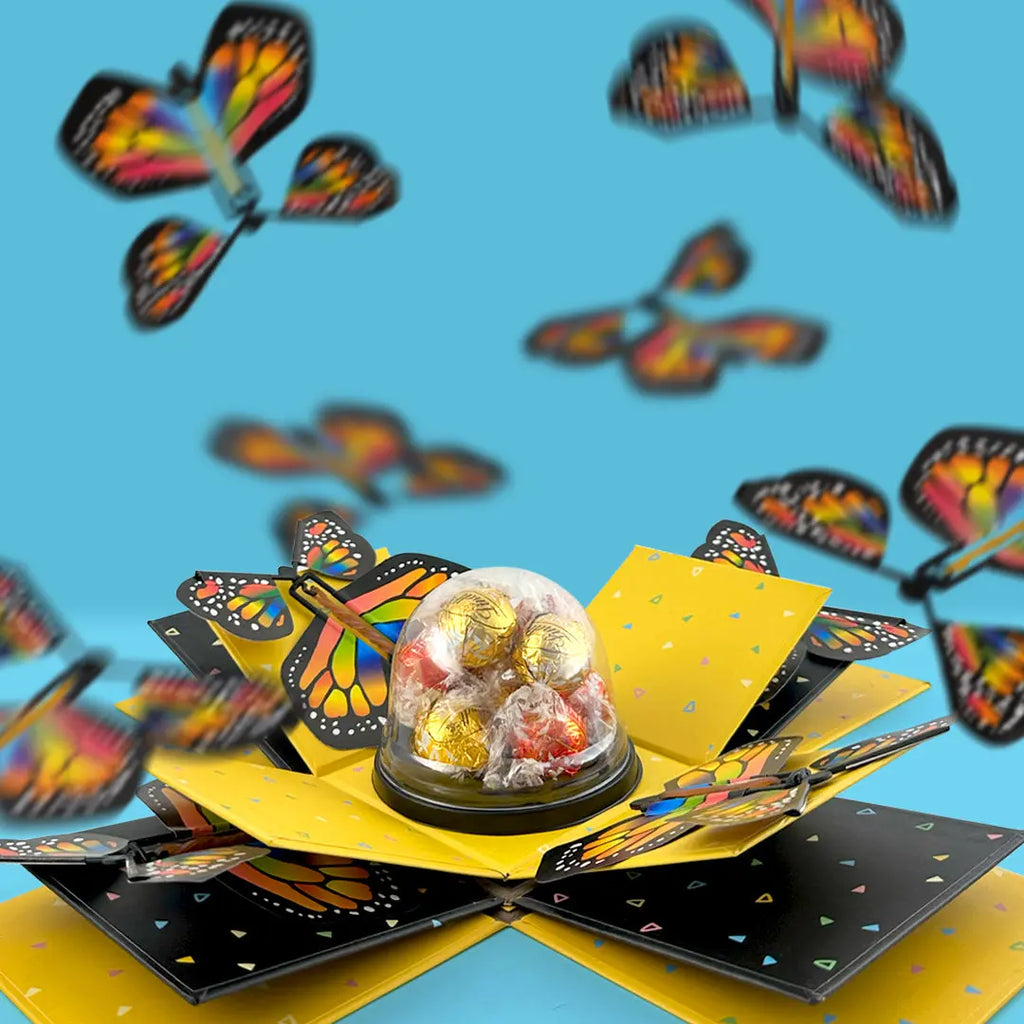 Gold & Red Butterfly Explosion Box - Goldelucks Same Day Gift Delivery