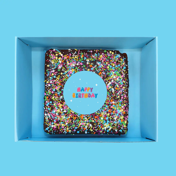 Personalised Image Loaded Brownie with Gold Sprinkles - Goldelucks 