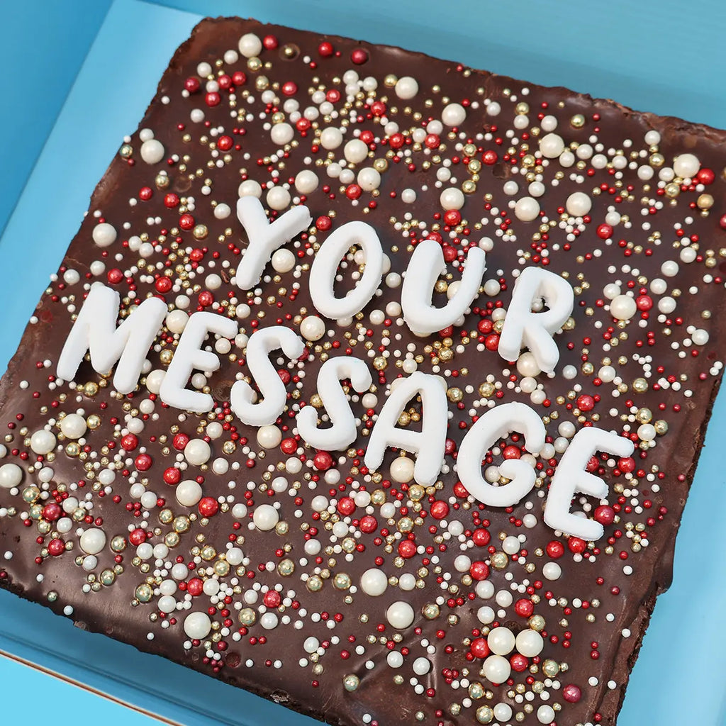 Personalised Messaeg Loaded Brownie with Pink Sprinkles - Goldelucks 