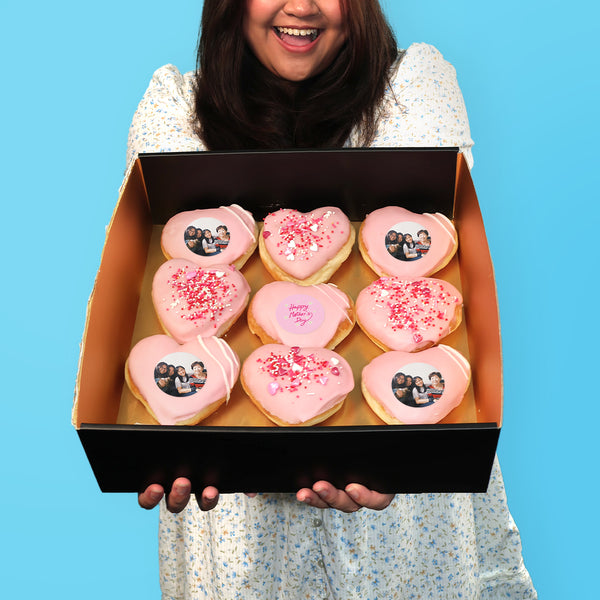 Personalised Mother's Day Heart Donut Box & Veuve Cliquot