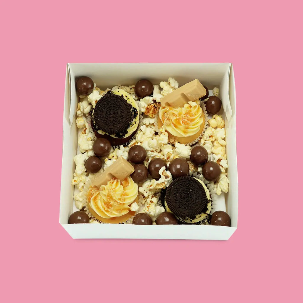 Caramel & Cookies Cupcakes w/ Popcorn & Choc Malt Balls - Goldelucks Same Day Gift Delivery