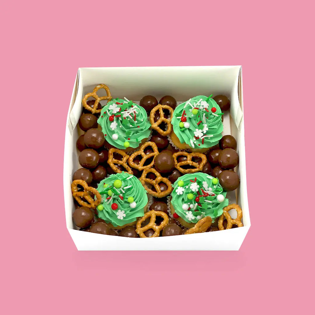 Christmas Cupcakes w/ Pretzels & Choc Malt Balls - Goldelucks Same Day Gift Delivery