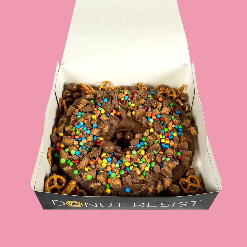 Reese's Donut Cake with Choc Malt Balls & Pretzels - Goldelucks