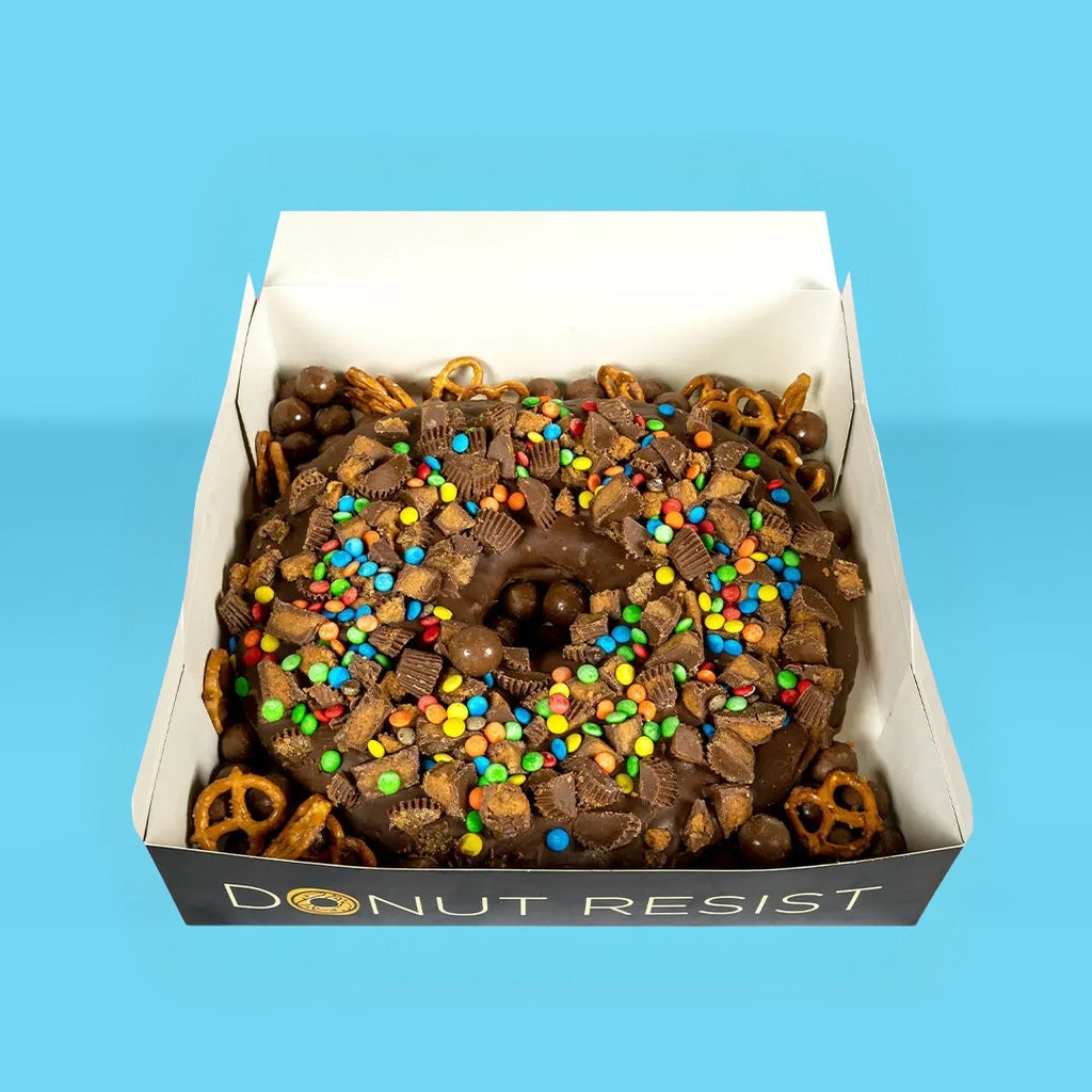 Reese's Donut Cake with Choc Malt Balls & Pretzels