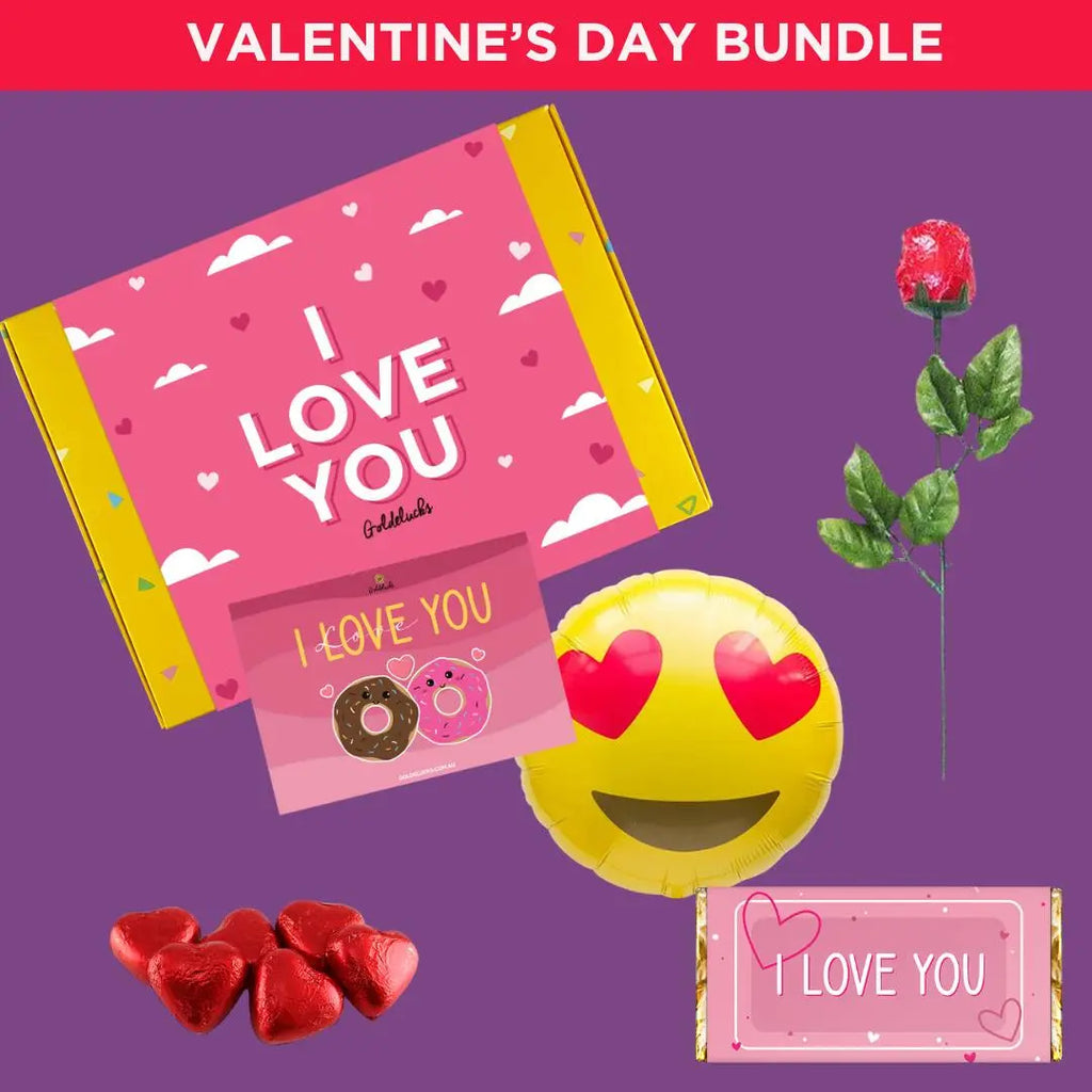 Valentine's Day Bundle - Choc Rose, Gift Sleeve, Card, Balloon & Choc Block - Goldelucks Same Day Gift Delivery