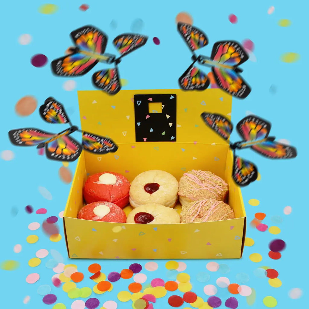 Vegan Donut Hamper + Confetti Explosion + 4x Butterflies - Goldelucks Same Day Gift Delivery
