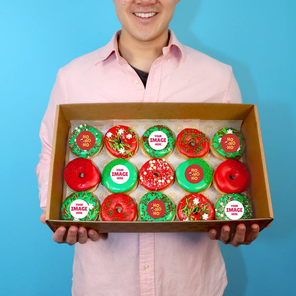 Personalised Christmas Donut Box (with Happy Holiday Edible Image) - Goldelucks 